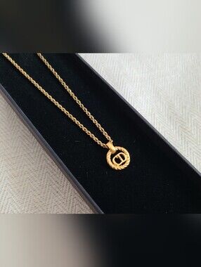 Christian Dior CD Logo Twisted Rope Circle Pendant Necklace